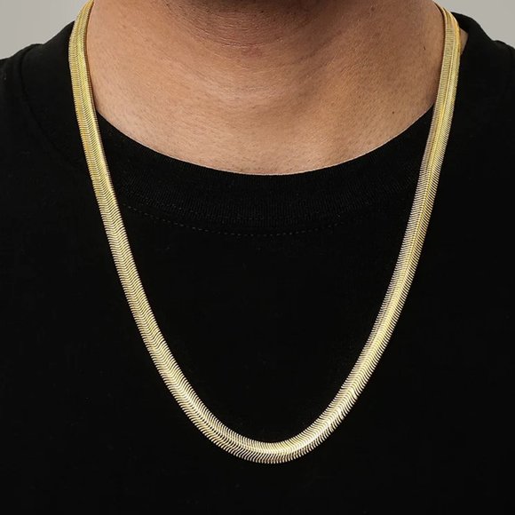 22 Inch Herringbone Necklace and 8 inch Bracelet Combo 6mm Wide 18K Yellow Gold - Picture 3 of 8